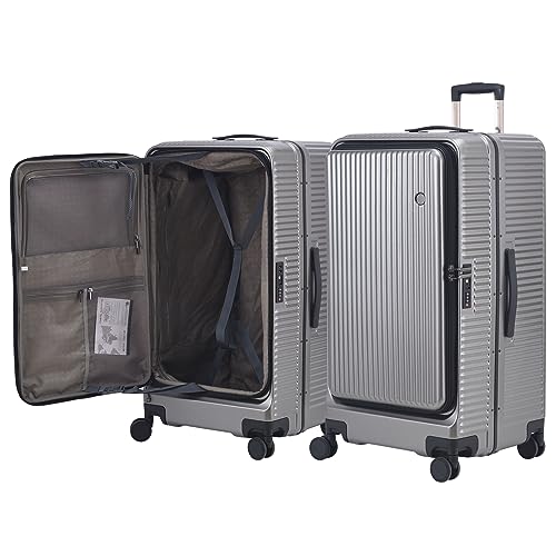 29 Inch Aluminum Checked Luggage with Side Opening Zipper, 40 * 37 * 77cm, 113L, Lightweight Hardshell ABS+PC Suitcase with TSA Lock, 360° Universal Wheels, White
