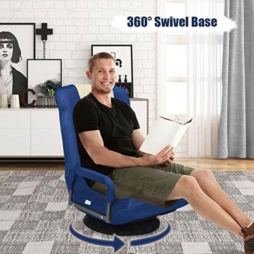 xrboomlife Swivel Gaming Chair  6-Position Adjustable Folding Floor Chair with Armrest and  Degree Swivel Round Base  Video Gaming Rocker for Home Office Lounging (Red)