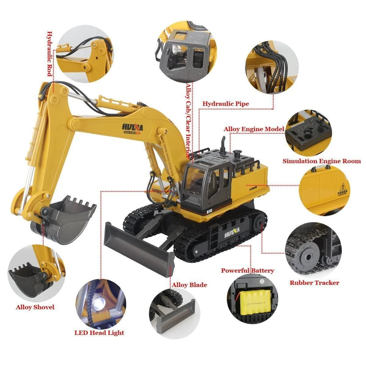 Huina 2.4Ghz Alloy 11 Channel Crawler Full-Function Excavator Radio R