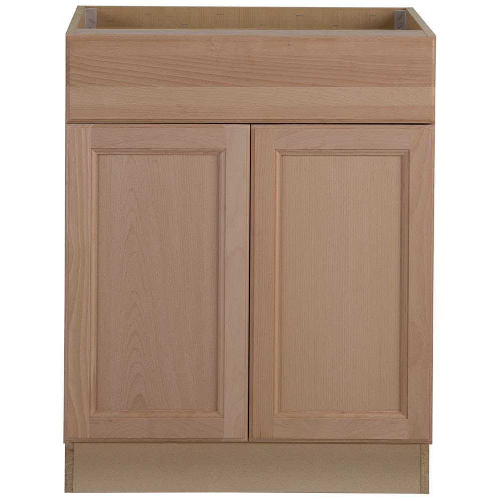 Hampton Bay Easthaven Shaker Assembled 27x34.5x24 in. Frameless Base Cabinet with Drawer in Unfinished Beech