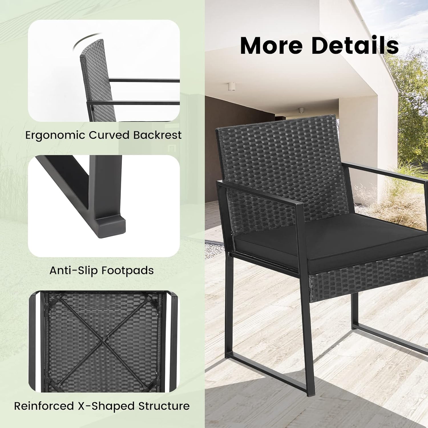 COSTWAY 3pcs Patio Furniture Set Heavy Duty Cushioned Wicker Rattan Chairs Table Outdoor Black
