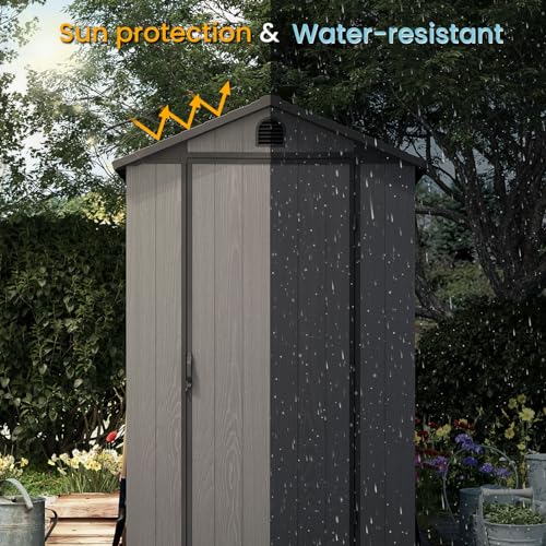 Patiowell 4' x 6' Outdoor Storage Shed with Floor, Plastic Shed Outside Resin Tool Shed with Window and Lockable Door for Backyard Garden Patio Lawn, Gray (Fit-it Shed)
