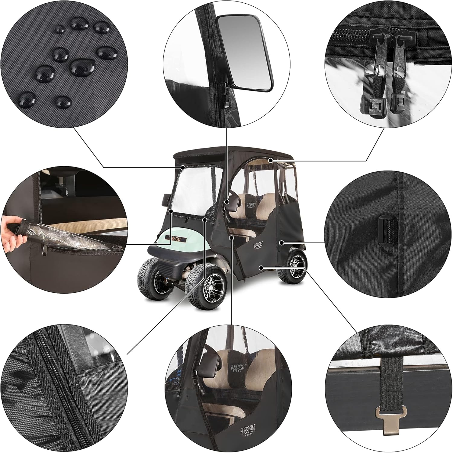 10L0L Deluxe 2 Passenger Enclosure for Club Car Precedent, Onward & Tempo Golf Cart, 4-Sided Clear PVC Window Rain Cover with Zipper Entry