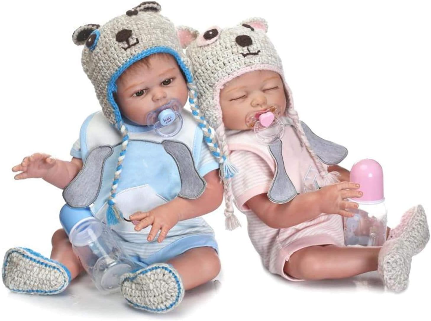 Silicone Full Body Reborn Baby Dolls Twins Boy and Girl 20 inch Anatomically Correct Newborn Size Bebe Look Real Washable Toys for Toddler Doll House 2 PCS