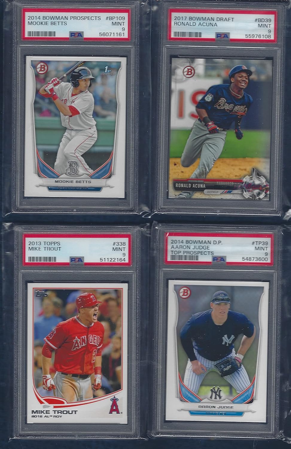 PSA 9 MINT MOOKIE BETTS RONALD ACUNA JR AARON JUDGE & MIKE TOUT ROOKIE OF THE YEAR CARD 4 ROOKIE CARD LOT GRADED PSA MINT 9 SUPERSTARS