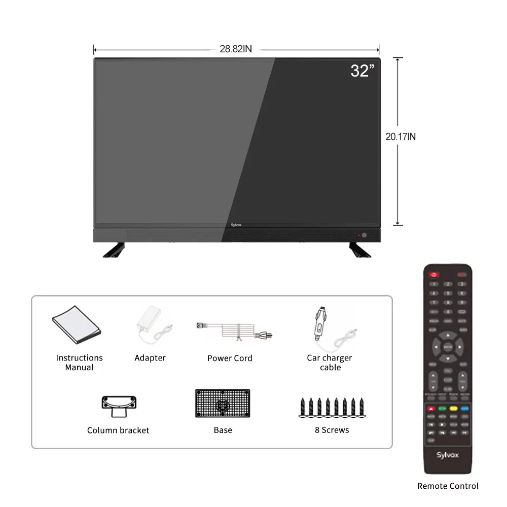 Sylvox 32inch RV TV, 12 Volt DC Powered 1080P FHD TV for RV Camper Integrated ATSC Tuner, Built-in Hifi Speaker FM Radio