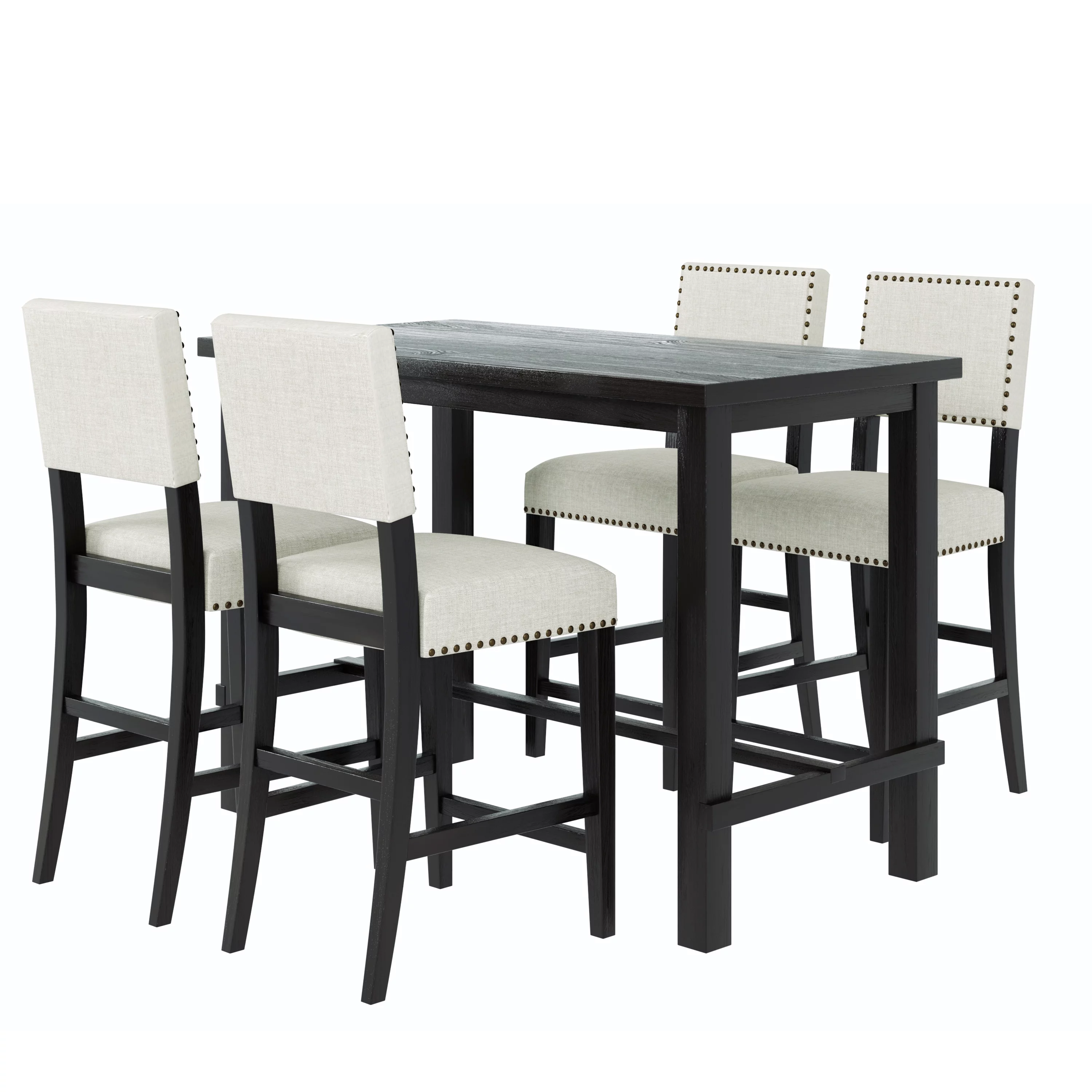 Bellemave Dining Table Set for 4, 5 Piece Counter Height Table Set with One Rectangle Table and 4 Cushioned Chairs, 5 Piece Dining Kitchen Table Set (Espresso and Beige)
