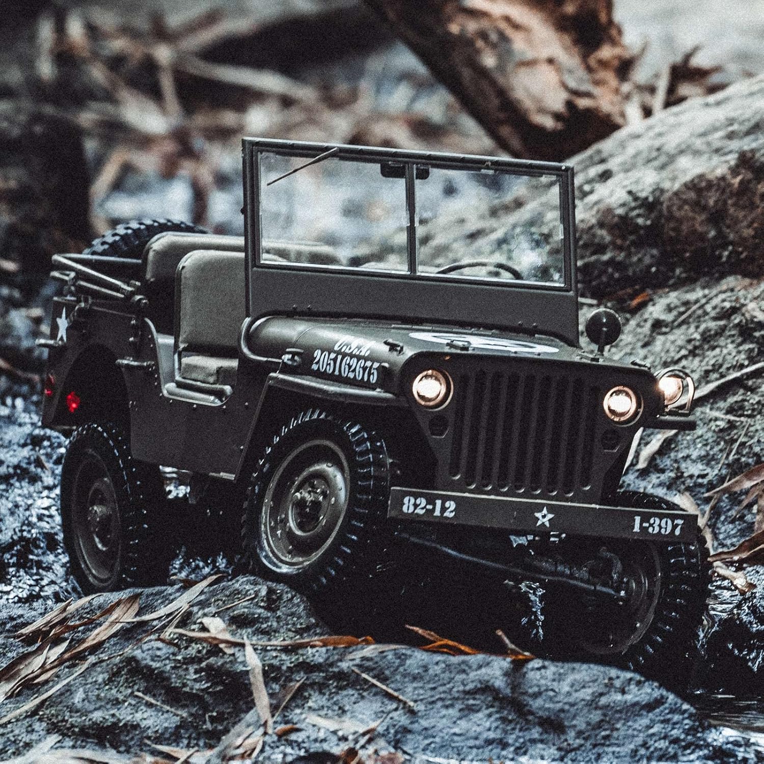 RocHobby 1/12 1941 MB Scaler RC Jeep, 4x4 Hobby Grade RTR RC Car Mini RC Rock Crawler Military, 2.4Ghz RC Truck with 180 Brushed Motor, LED Lights, Battery and USB Charger for Adults