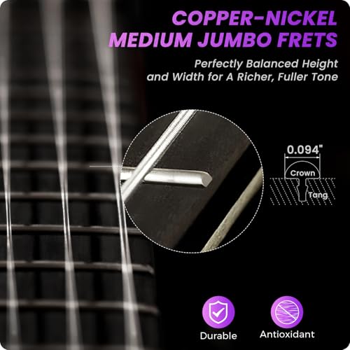 39" Solid Body Electric Guitar: Electric Guitar Kit with Bone Nut, Full Size 6 String Guitars with 24 Frets, Poplar Body AAA Flame Maple Top, Guitarra Electrica with HSS Ceramic Pickup,Black