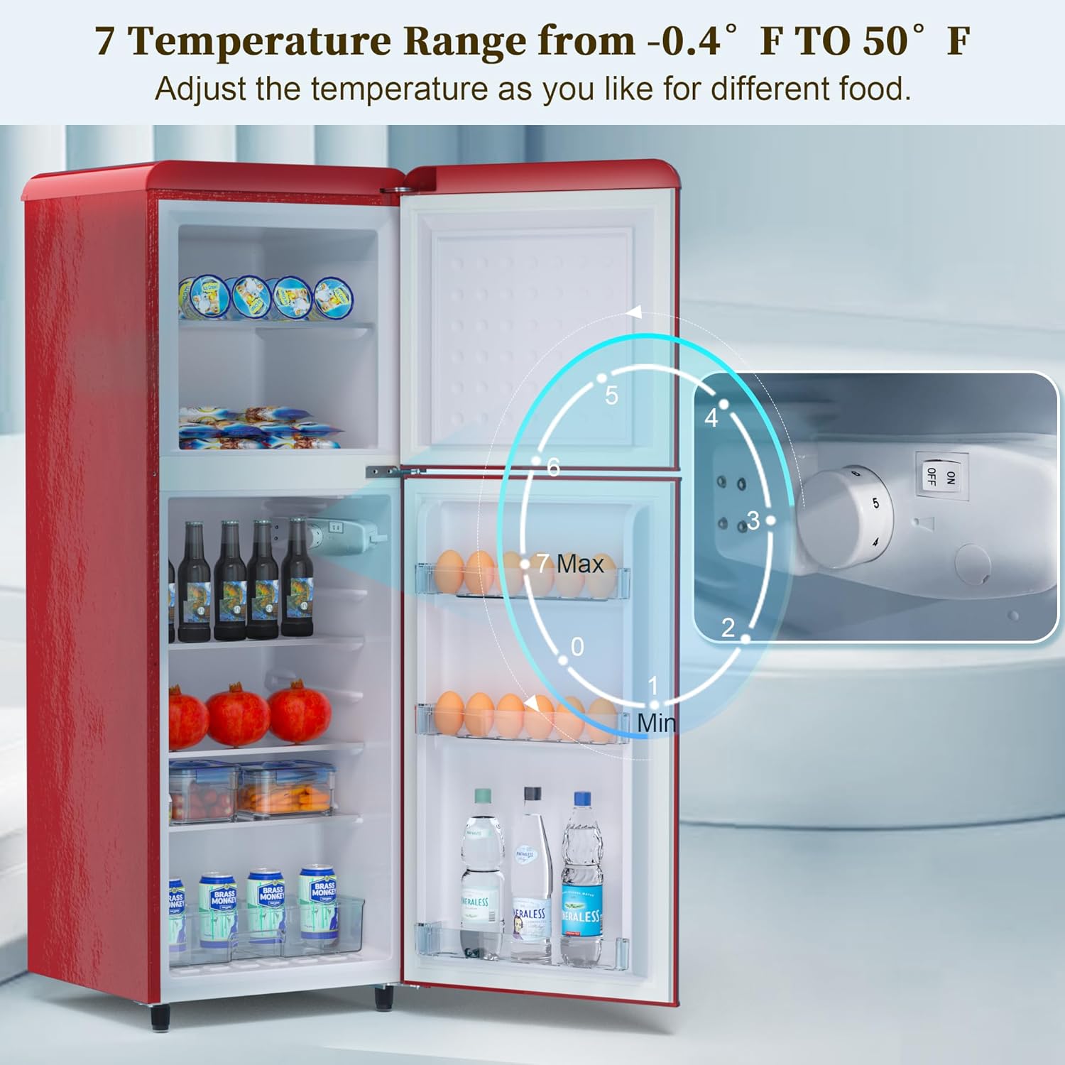 Retro Mini Fridge with Freezer for Dorm,4.2 Cu. Ft. Mini Fridge with Freezer Retro Style Double Door Small Fridge with Adjustable Thermostat, Retro Dorm Fridge with Freezer for Apartment,Office(Red)