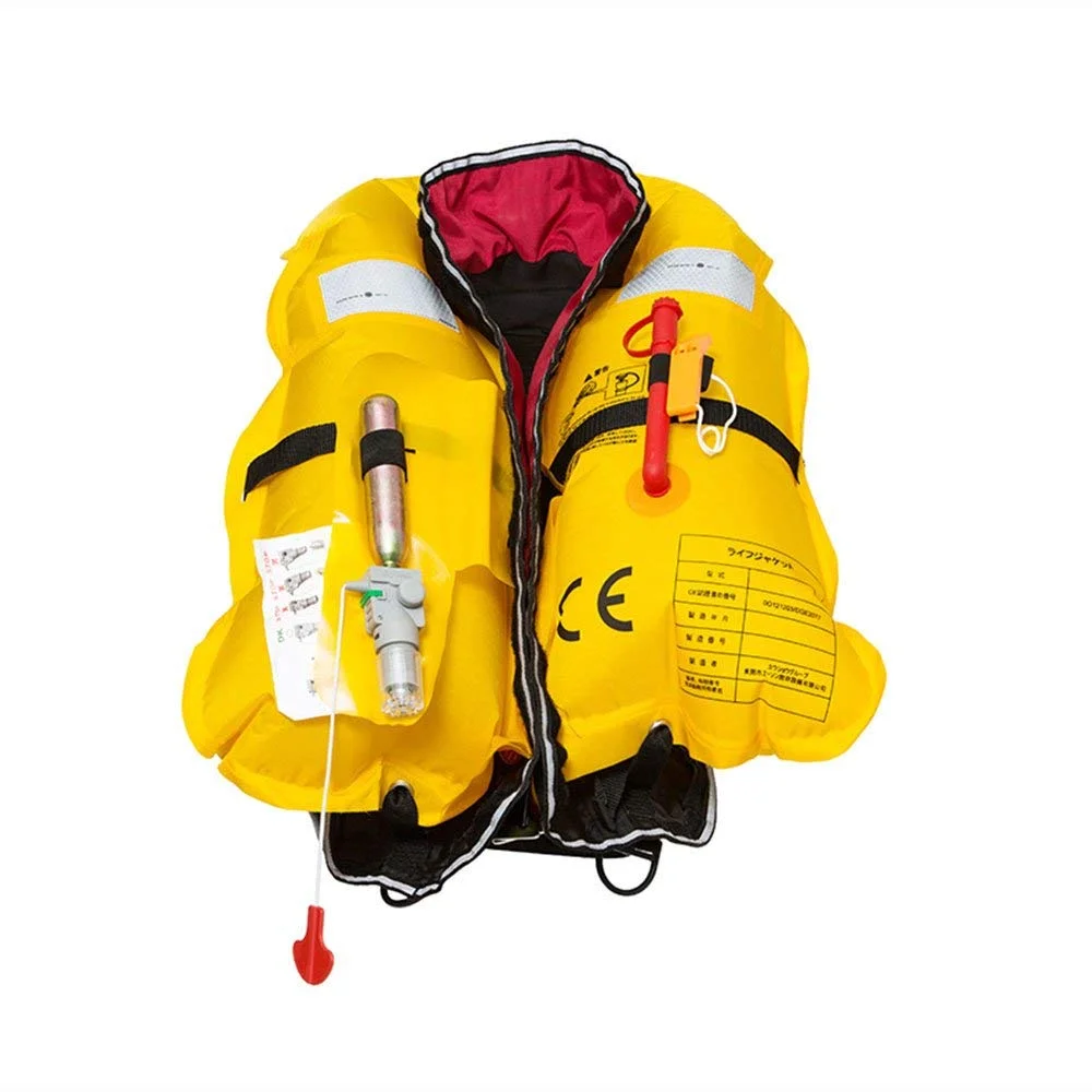 Premium Automatic / Manual Inflatable Life Jacket Lifejacket PFD Life Vest w Zippered Pocket Inflate Survival Aid PFD for Children Youth Kids Red Color