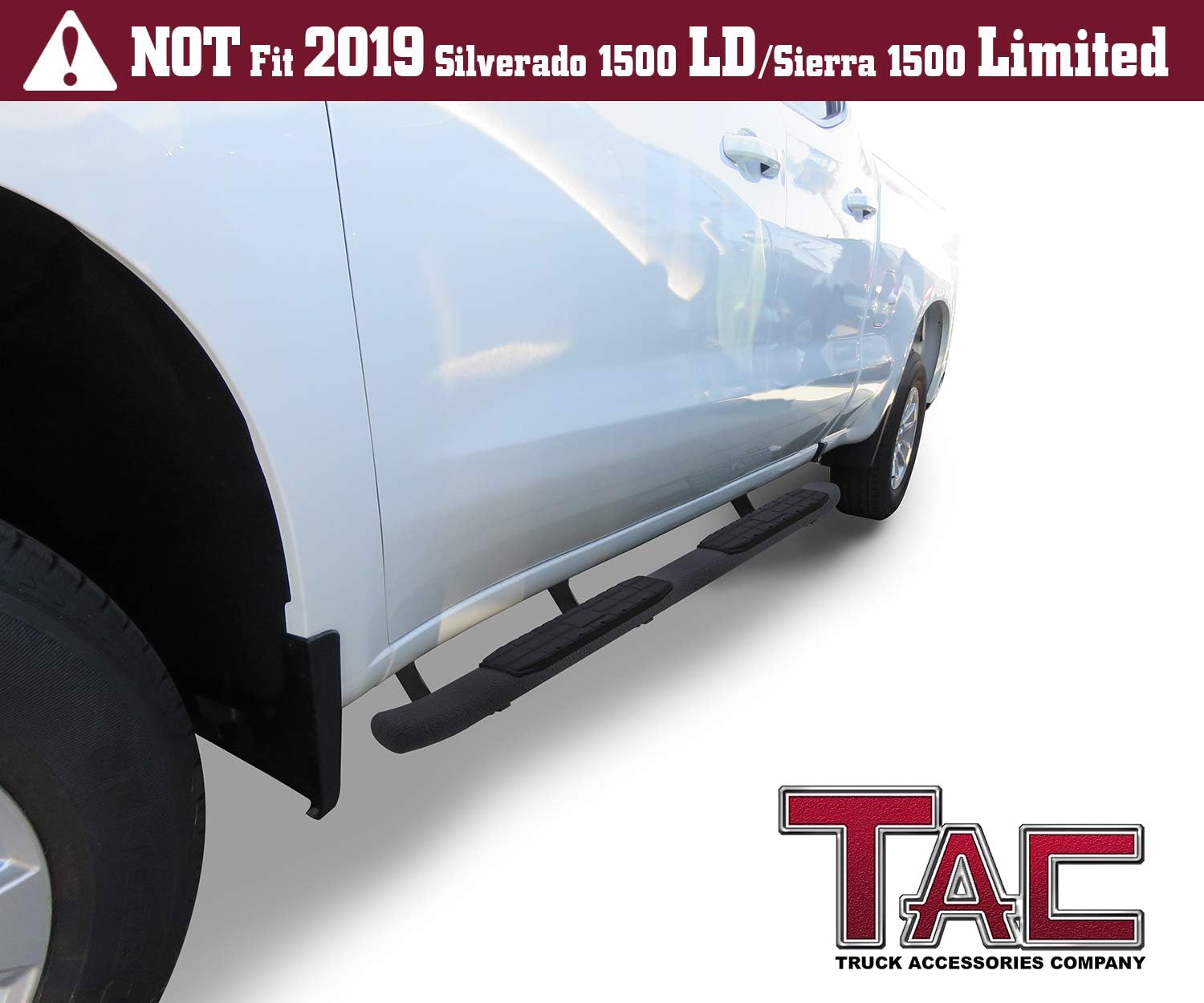 TAC Sidewinder Running Boards Fit 2019-2022 Silverado/Sierra 1500 | 2020-2022 Silverado/Sierra 2500/3500 Double Cab (Exclude 2019 LD and Limited Models) Truck 4” Drop Texture Black Side Bars Armor