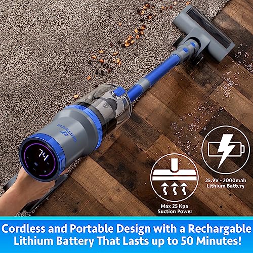 BRITECH Cordless Lightweight Stick Vacuum Cleaner, 250W Motor for Powerful Suction 30min Runtime, LED Display Screen & Headlights, Great for Carpet Cleaner, Hardwood Floor & Pet Hair