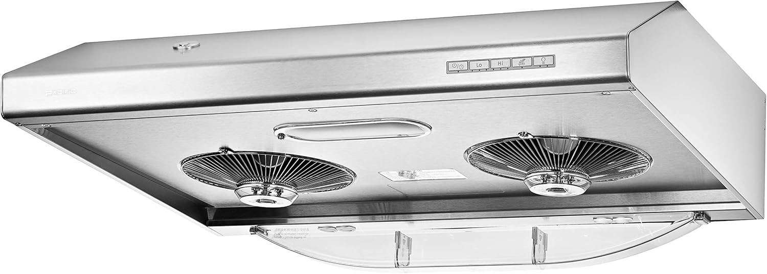 Pacific Kitchen Vent Hood AC30BS – 30 Inch Under Cabinet Range Hood – Filterless Modern Stainless Steel Hood Vent with 900 CFM Suction, Dual Fans, LED Touch Controls and Auto-Clean Function