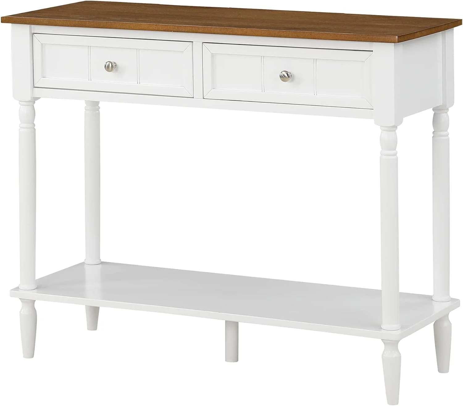 French Country 2 Drawer Hall Table With Shelf, Driftwood/White