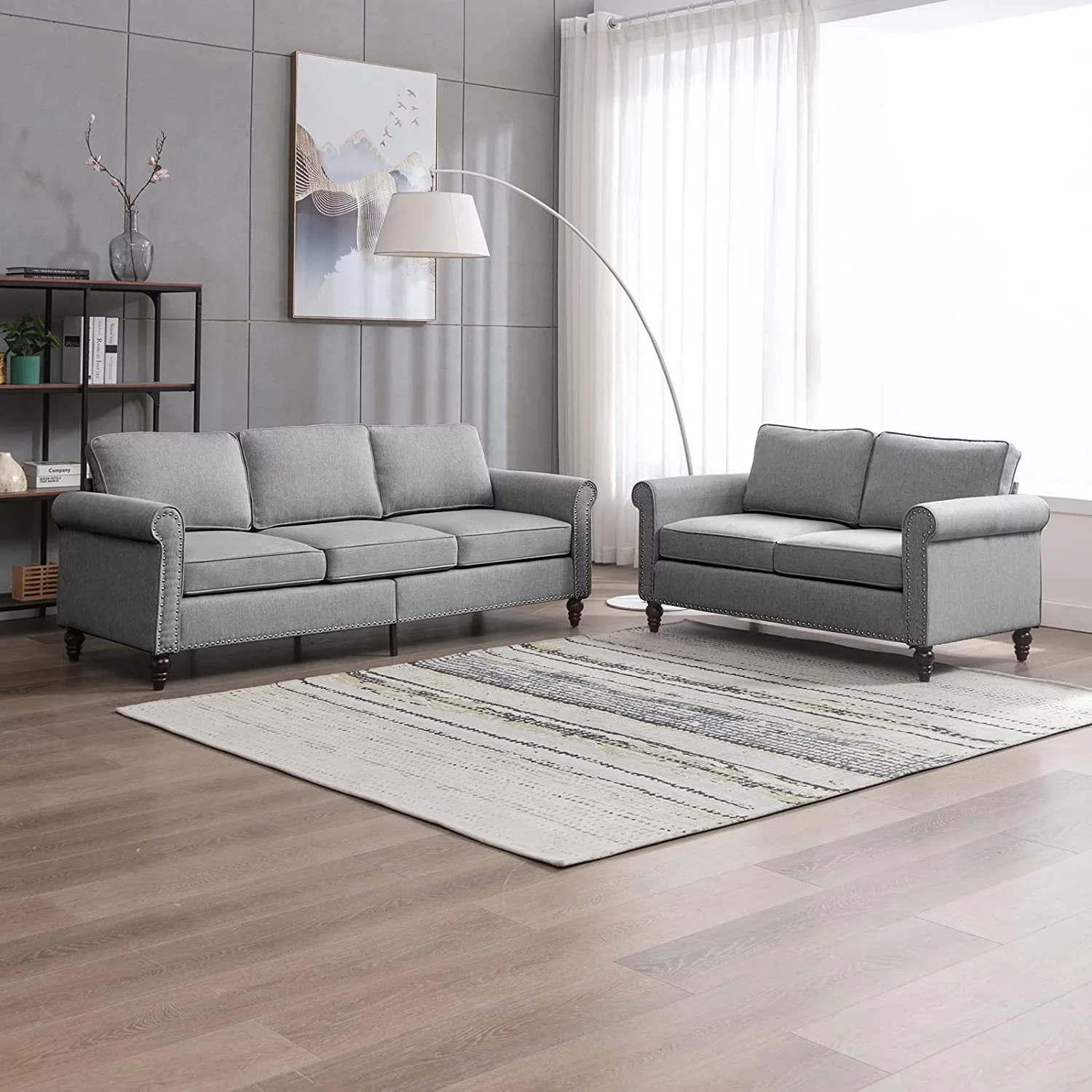 BALUS Living Room Furniture Set, 2 Piece Soft Sofa Couches Set with 5.9" Thicken Cushion, Couch and Loveseat Sets Including 3 Seat Sofa, Loveseat for Living Room Apartment, Light Grey - Curated Treasures Market