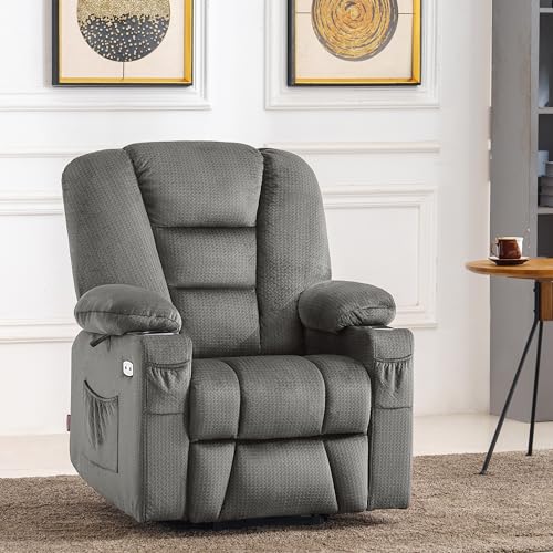 MCombo Small Power Lift Recliner Chair with Massage and Heat for Petite People, Cup Holders, USB Ports, Side Pockets, Fabric 7569 (Small-Regular, Brown)