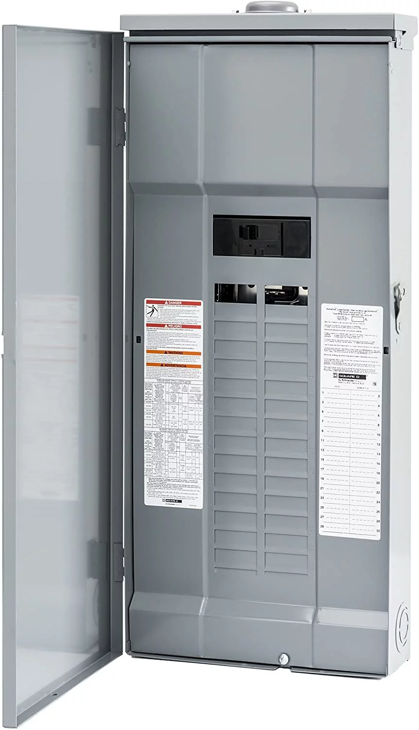 Square D by Schneider Electric HOM3060M200PRB Homeline 200 Amp 30-Space 60-Circuit Outdoor Main Breaker Load Center Plug-on Neutral Ready,