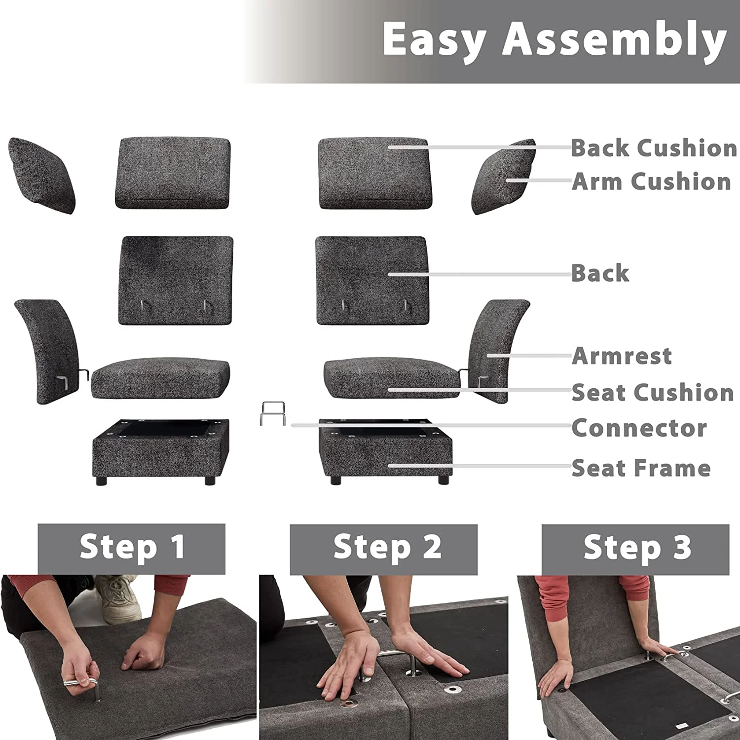 Amerlife Sectional Sofa, U-Shape Couch with Ottomans, 6 Seat Sofa Couch for Living Room, Dark Grey