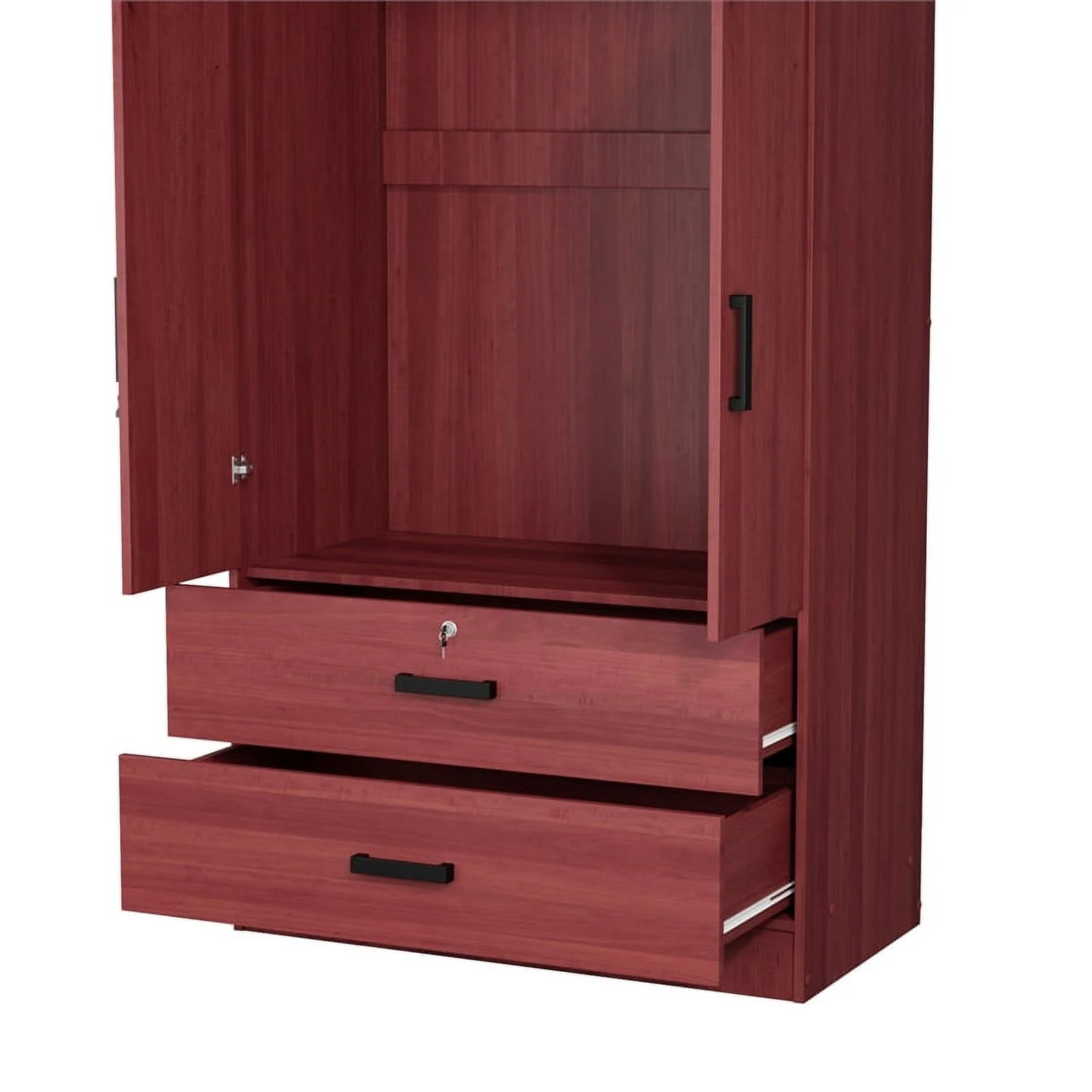 Better Home Products Grace Armoire Wardrobe with Mirror & Drawers in Mahogany