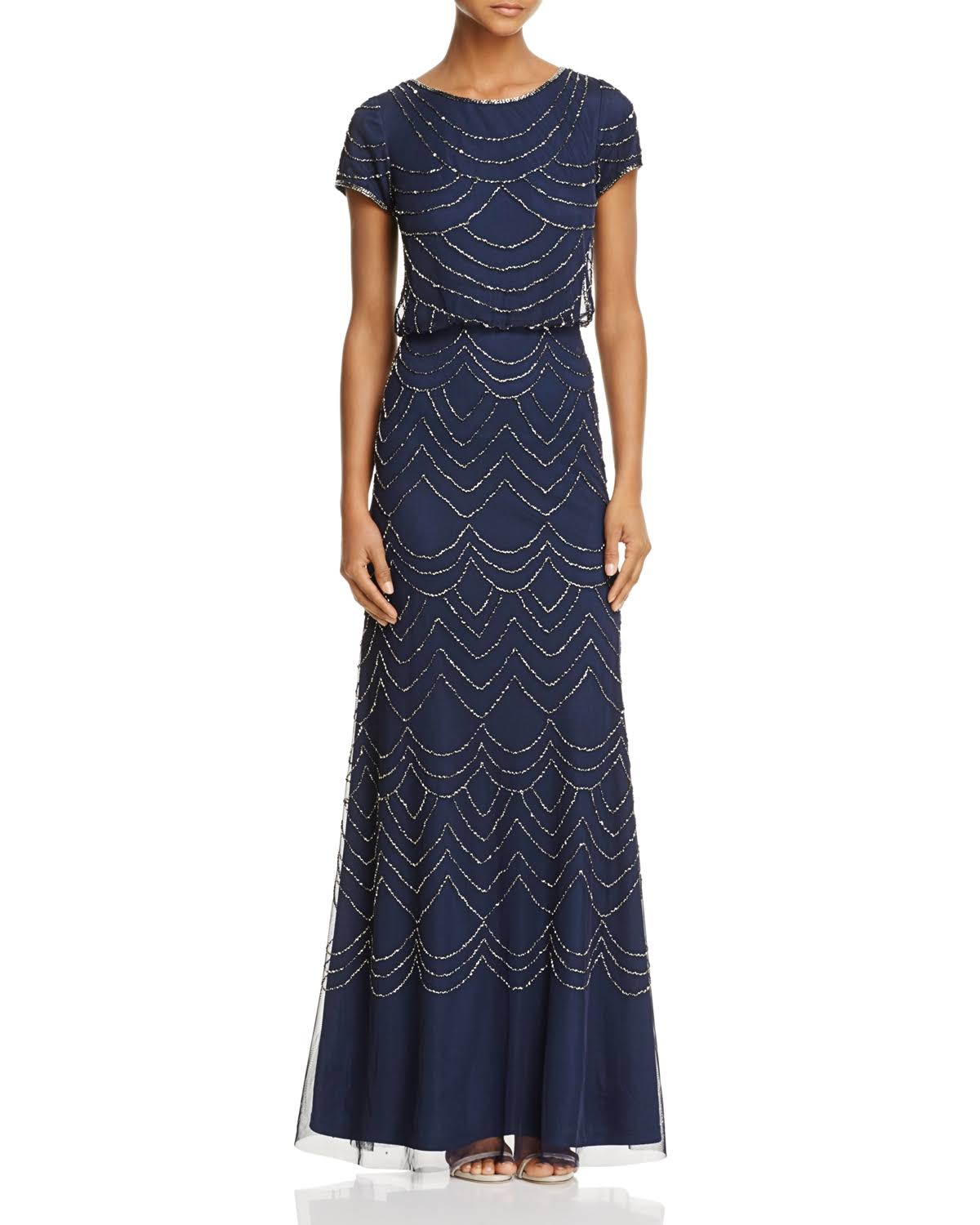 Adrianna Papell Beaded Blouson Gown - 8 / Blush/Gold