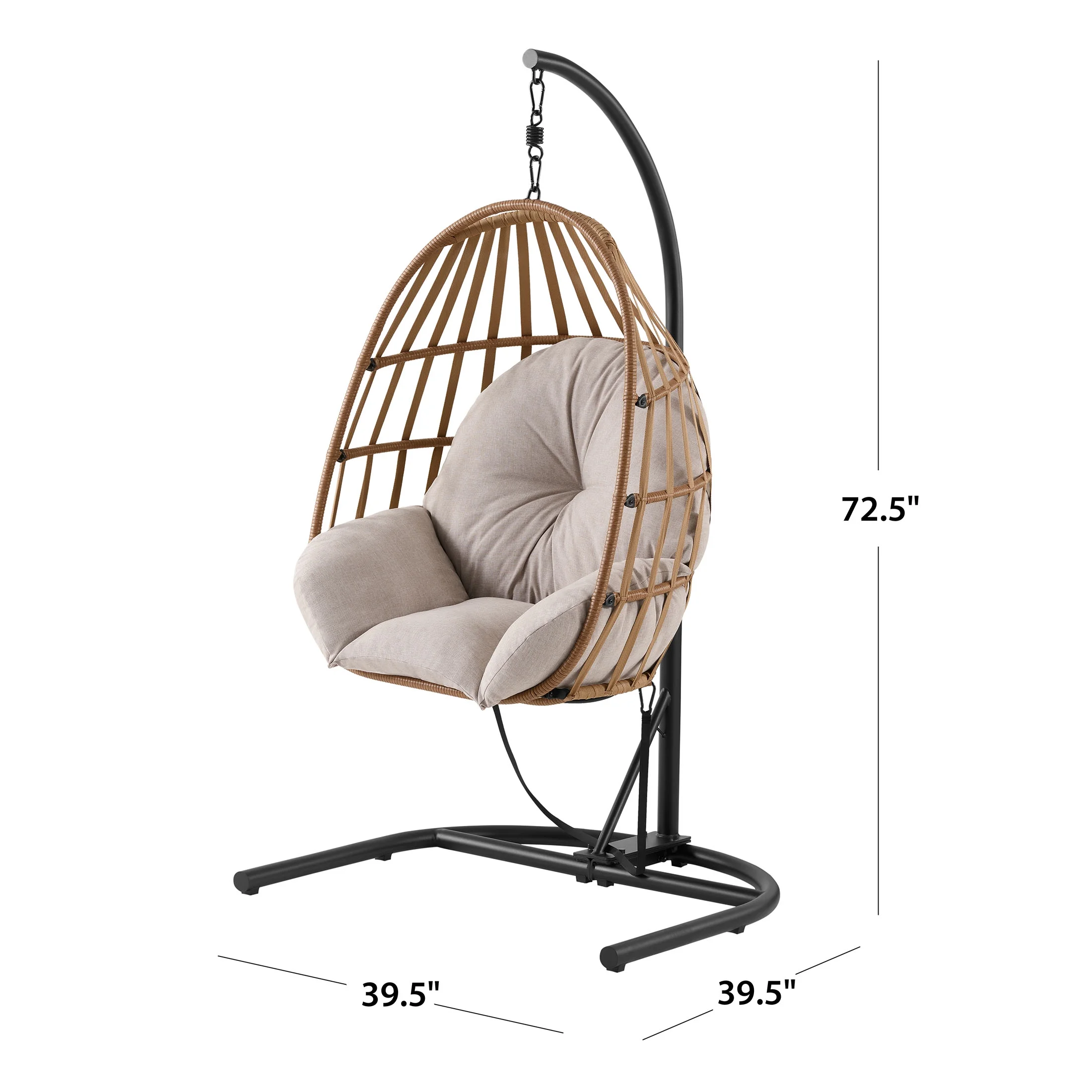 Mainstays Wicker Outdoor Patio Hanging Egg Chair with Beige Olefin Cushion and Black Metal Stand