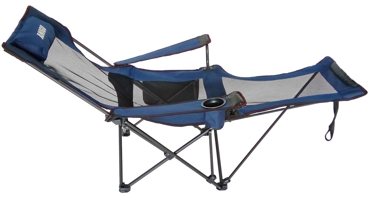 ANIGU Mesh Lounge Reclining Folding Camp Chair with Footrest (Blue)