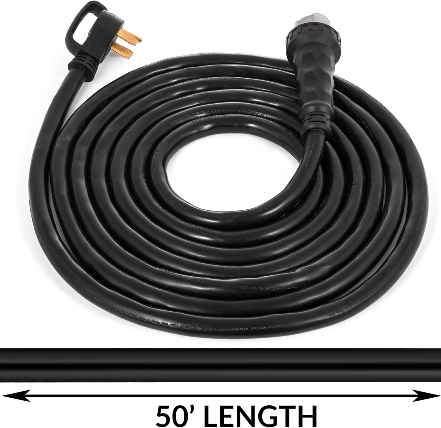 Happybuy RV Shore Power Extension Cord 50FT 50 AMP Weatherproof Heavy Duty 6AWG/3C+8AWG/1C Twist Lock Cord 50 Amp RV Replacement Cord UL and CSA Approved with Molded Connector and Patented Handle