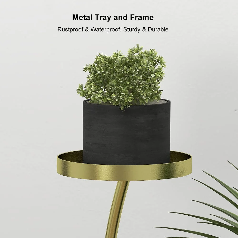 Homary Modern Tall Metal Plant Stand Indoor 3 Tier Corner Planter in Gold