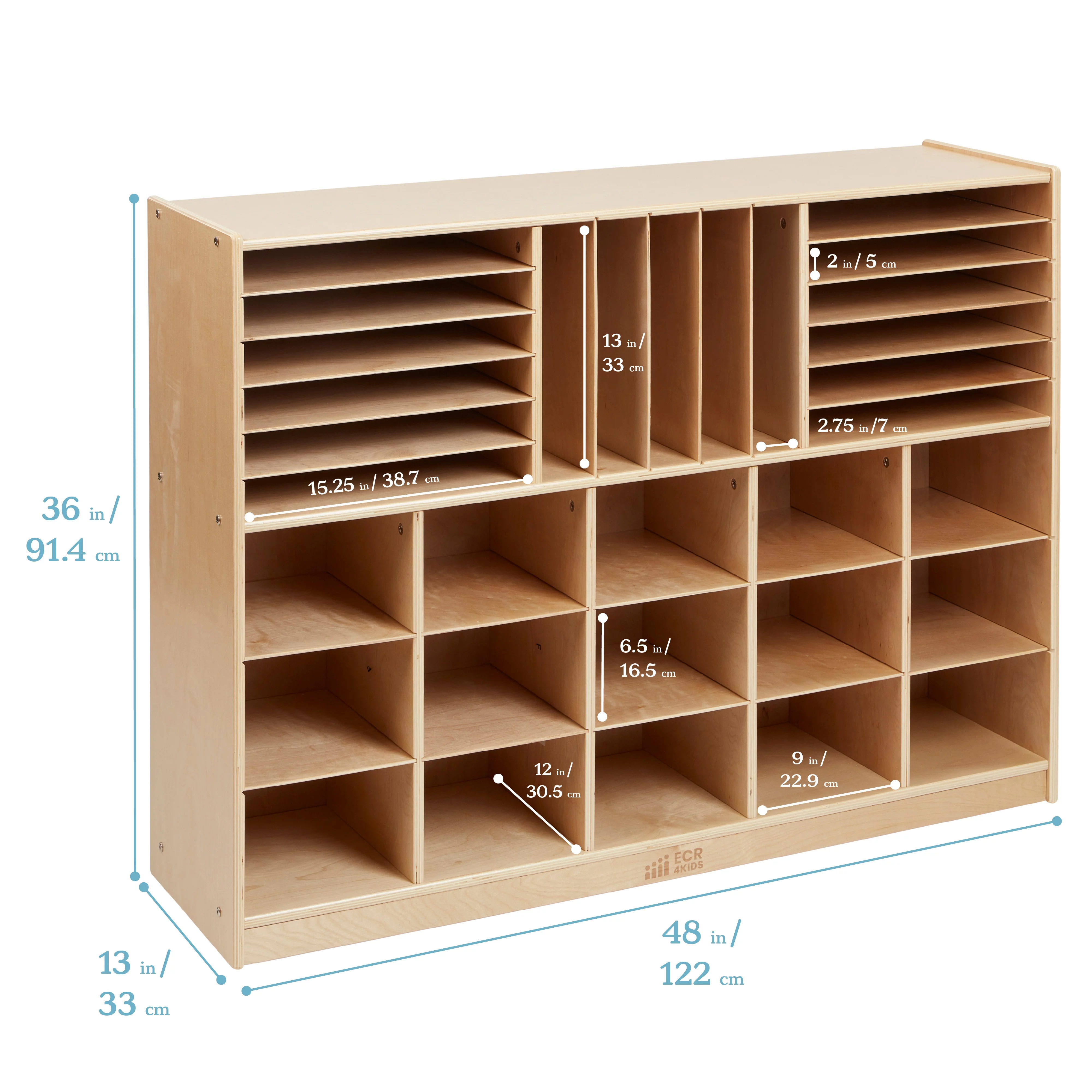 ECR4Kids Multi-Section Mobile Storage Cabinet, Classroom Furniture, Natural