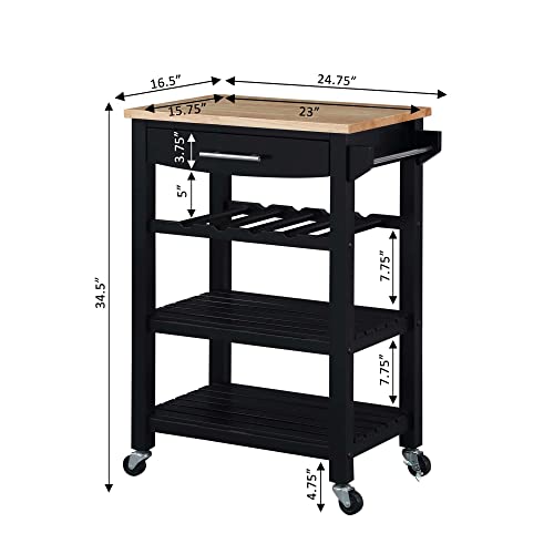 Convenience Concepts Ellaine 4 Tier Butcher Block Kitchen Cart with Drawer and Wine Rack