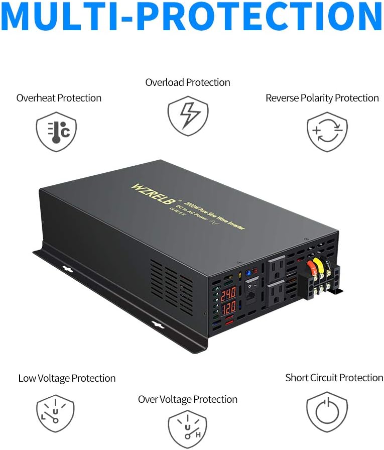 Pure Sine Wave Inverter 800Watt 12V DC to 110V 120V Power Inverter with Remote Control Dual AC Outlets for CPAP RV Car Solar System