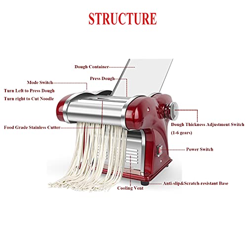 Electric Household Pasta Maker Automatic Noodle Maker Machine Dough Pressing Spaghetti Roller 2-in-1 Dual Knife No Disassembled Stainless Steel for Home Commercial Use