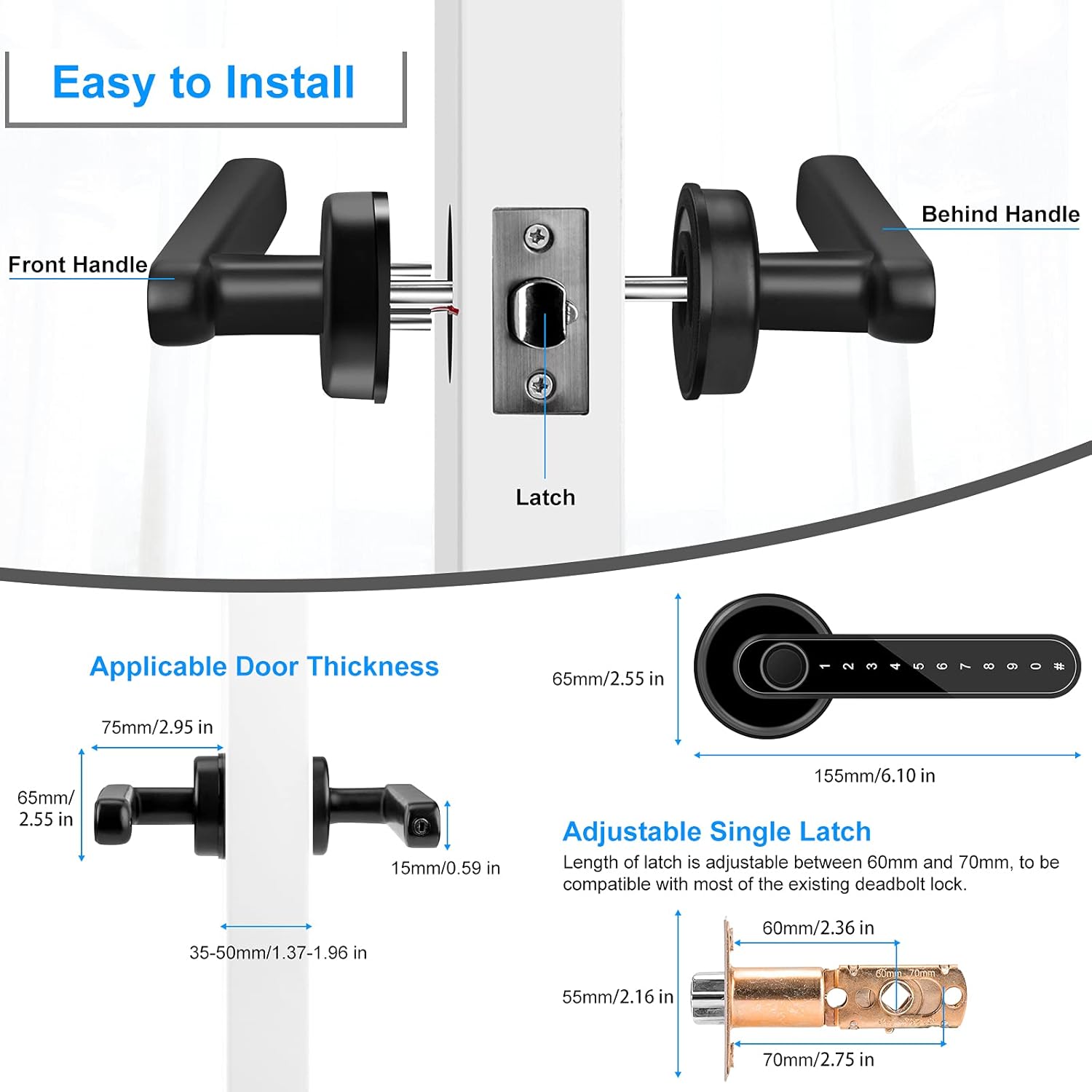 Smart Door Lock, Fingerprint Door Lock, Keyless Entry Door Lock with Handle, Smart Lever Door Lock with Bluetooth APP WiFi Control, Smart Fingerprint Door Lock Perfetc for Apartment, Office, Bedroom