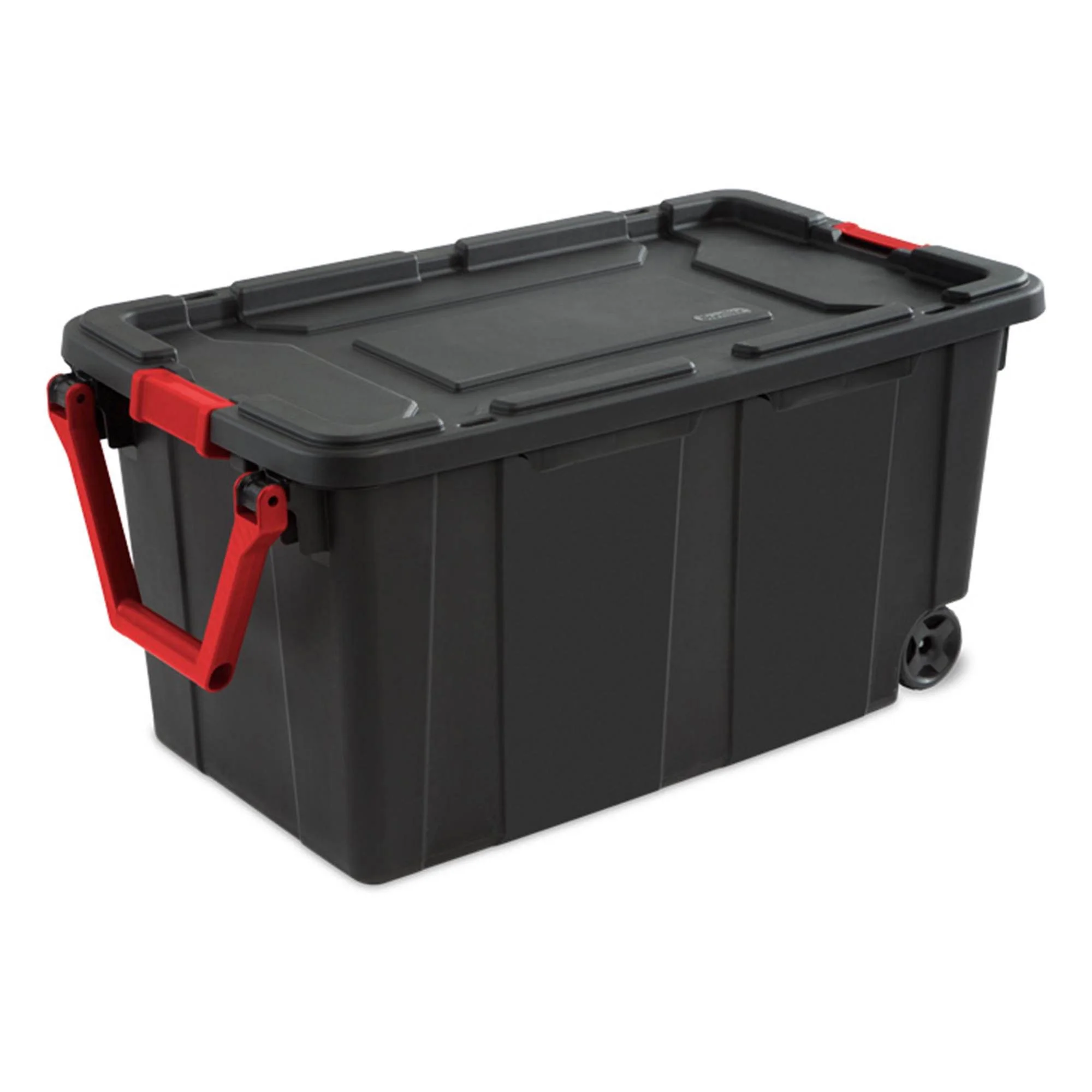 Sterilite Durable 40 Gallon Wheeled Industrial Storage Tote, Black (8 Pack)