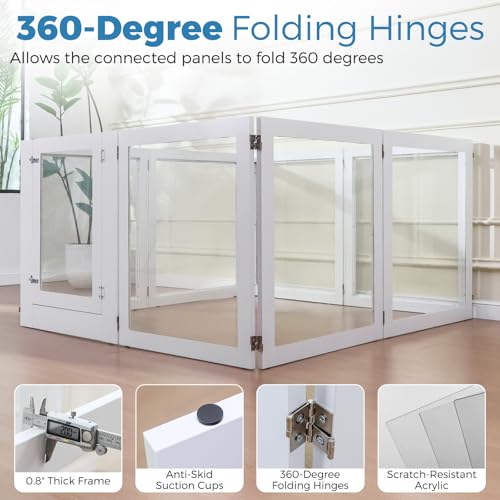 Heavy Duty Clear Acrylic Dog Playpen, Transparent Pet Pen, Metal Frame Easy Assemble Kennel Enclosure, Ideal for Small to Medium Dogs, Cats, and Other Small Pets (White, 6 Panels with Door)