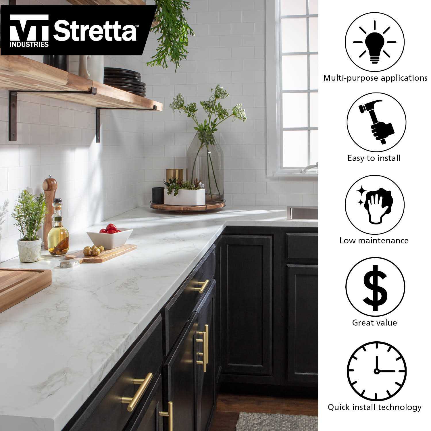 Stretta 10-ft x 25.5-in x 1.125-in White Marble Left-Hand Miter-Cut Laminate Countertop - Shop Hardware Tools Online Store