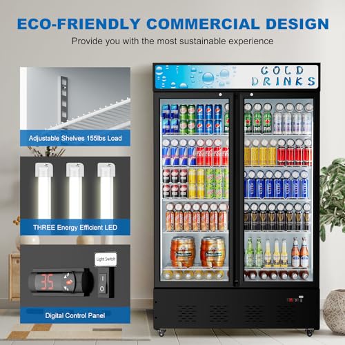FreezLabs Commercial Merchandiser Refrigerator with LED Lighting Single Glass Door, 6.0 Cu Ft Upright Display Beverage Cooler with Shelves Drink Holders, ETL NSF Approved