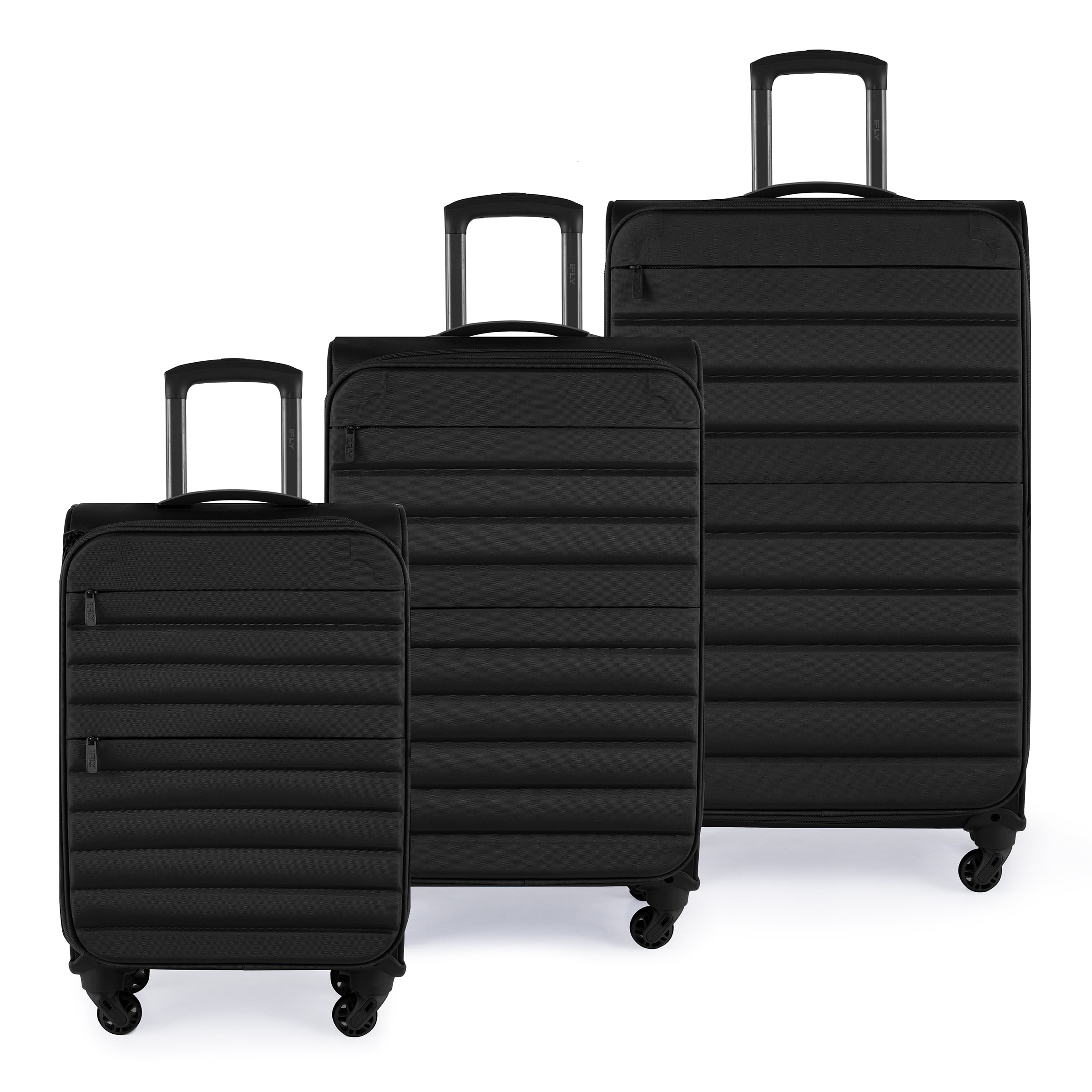 iFLY Softside Fibertech 3-Piece Luggage Set, 20" Carry-on, 24" Checked Luggage and 28" Checked Luggage, Black