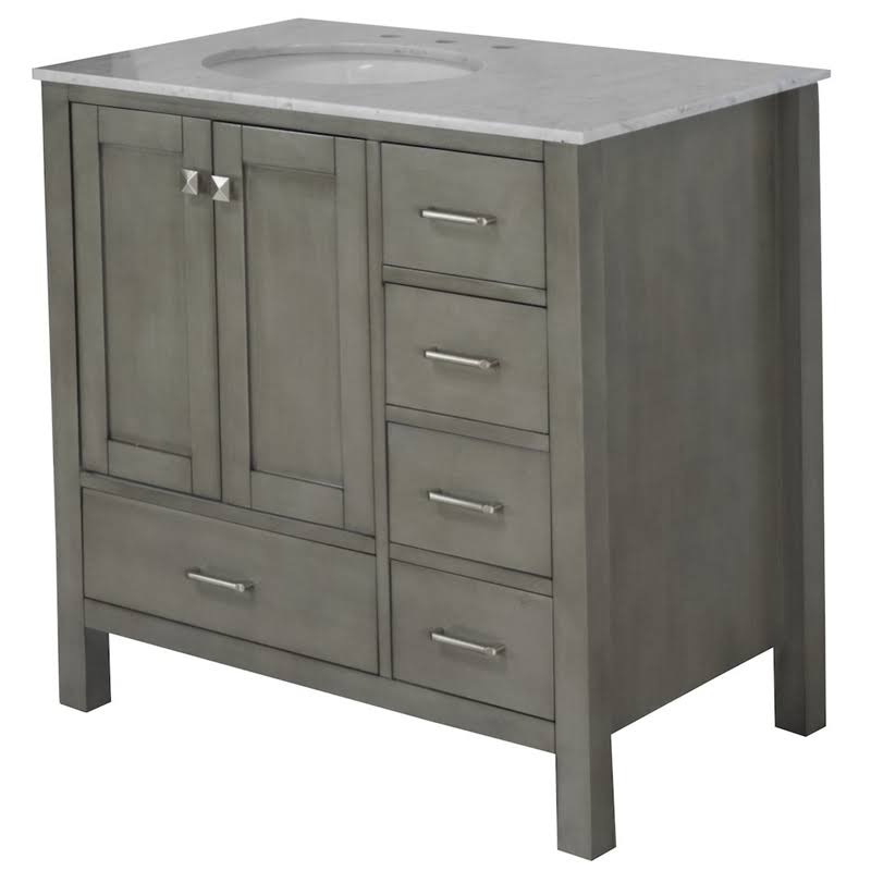 Horizon 36x22 Bathroom Vanity Cabinet with Carrara Stone Top in Weathered Gray - SGG-K36RECARR