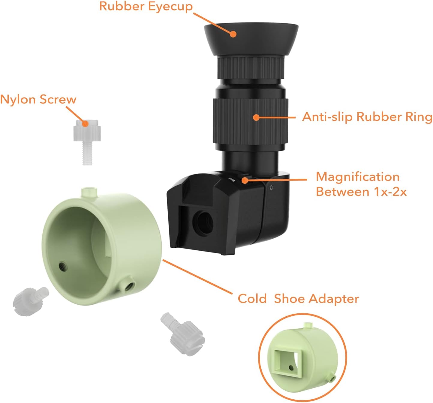 Right Angle Viewfinder with Adapter for Polar Scope, Built-in Diopter and 360&deg;Rotating with 1X - 2X Magnification for A Comfortable View When Doing Polar Alignment