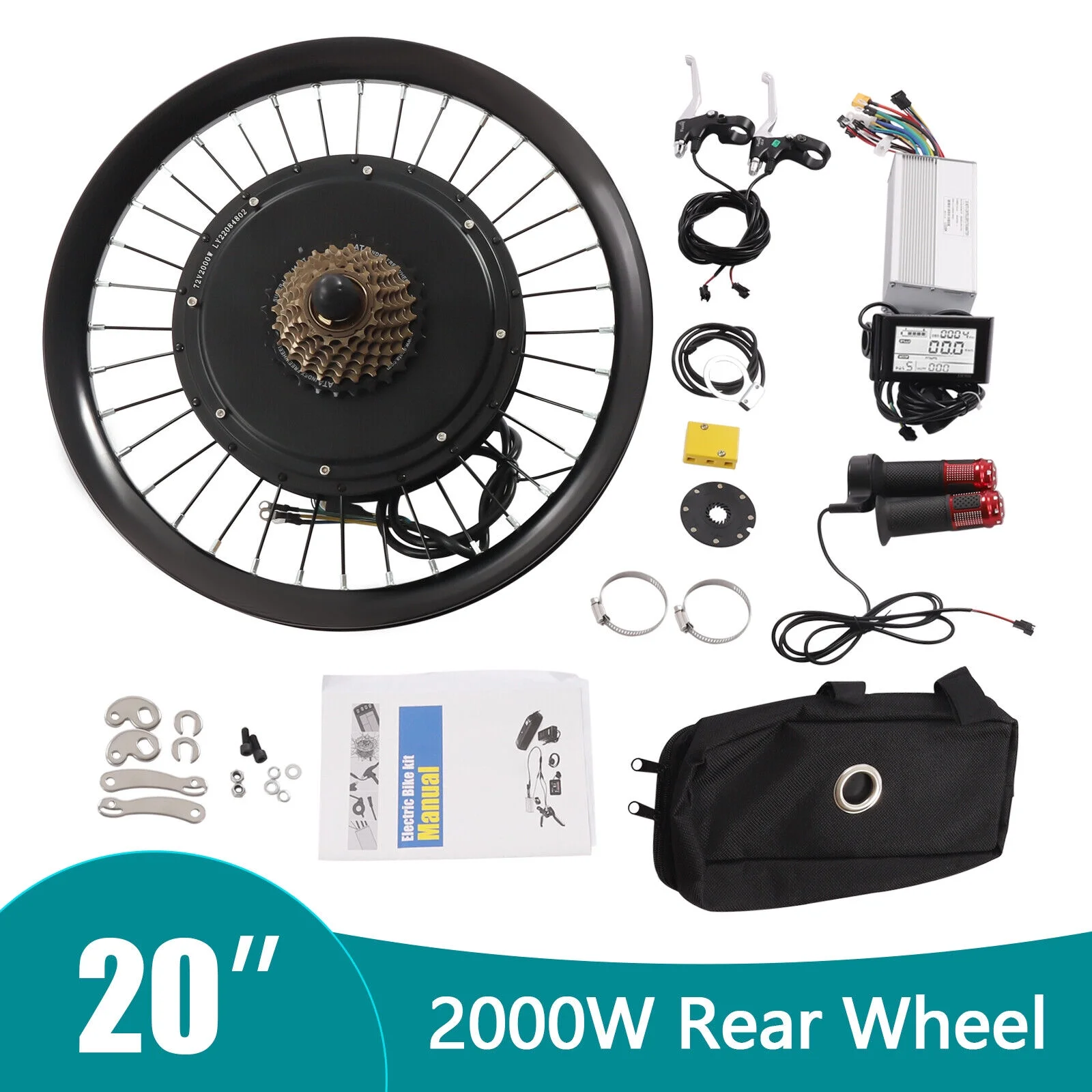 60N.M 20'' Rear Wheel Electric Bicycle Conversion Kit E Bike Motor LCD 72V 2000W fits 20-inch Bikes 560rpm
