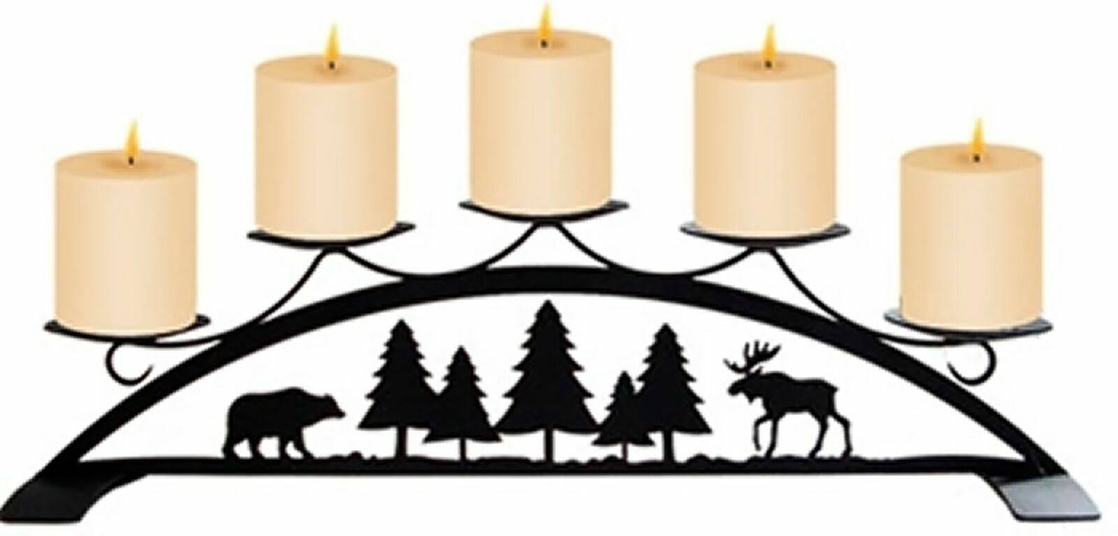 Wrought Iron Fireplace Pillar Candle Holder Pinecone