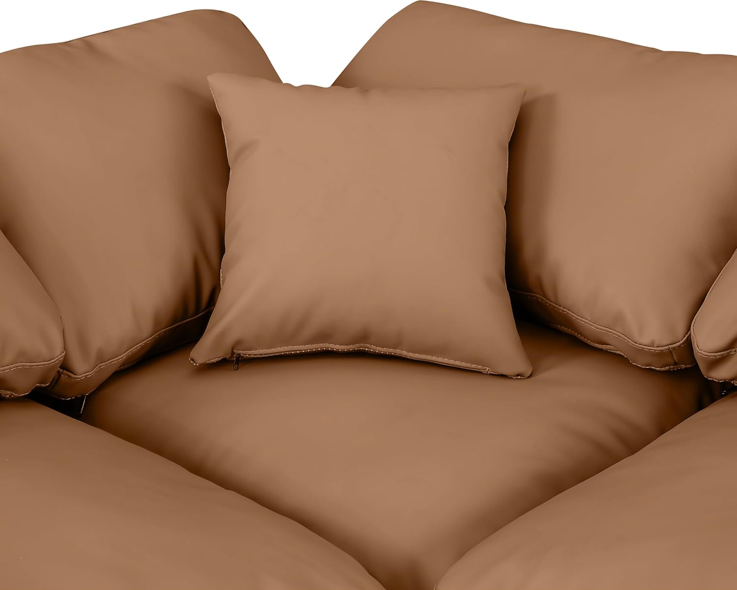 Meridian Furniture Indulge Collection Modern | Contemporary Sectional with Soft Durable Vegan Leather, Fiber-Filled Cushions, Modular, 140" W x 105" D x 32" H, Cognac