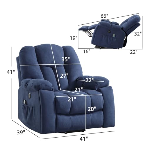 CANMOV Large Power Lift Recliner Chair with Massage, Heat, and USB for Elderly, Overstuffed Wide Recliners, Heavy Duty and Safety Motion Reclining Mechanism, Gray