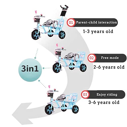 NUBAO Double Lightweight Child 3 Wheel Bike Children 4 in 1 Trike Twin Seat with Basket, Detachable Push Handle, Safety Harness, Storage, Footrest, Brake Suit for 12 Months - 6 Years