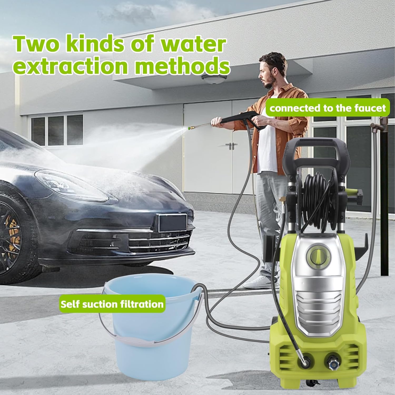 Electric Pressure Washer 2400PSI 1.67GPM Power Washer with 20FT Hose,Portable Pressure Cleaner Machine With 5 Different Pressure Tips, Foam Cannon and Spray Gun for Car, Patio, Fence, Garden