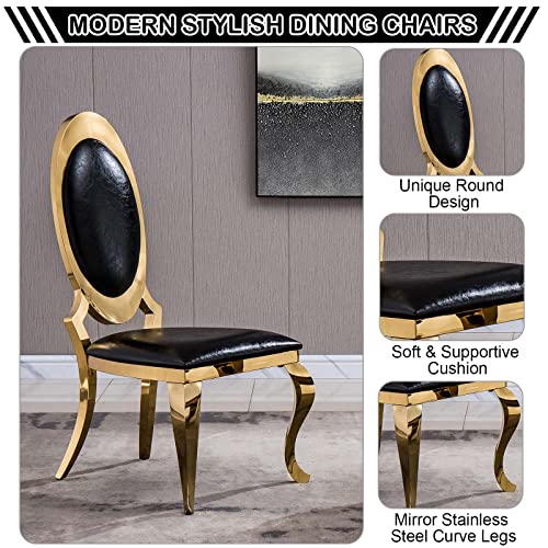 Elegant Dining Chairs Set of 2, Modern Faux Leather Dining Room Chair w/Unique Oval Back Silver Stainess Legs,White Luxury Upholstered Accent Kitchen Chairs for Kitchen, Dining, Bedroom, Living Room