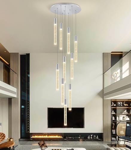 32-Lights Large Chandeliers for Entryway Modern Crystal High Ceiling Pendant Lights for Living Room Foyer Chandelier Gold Lighting Fixture with Remote Dimmable Light