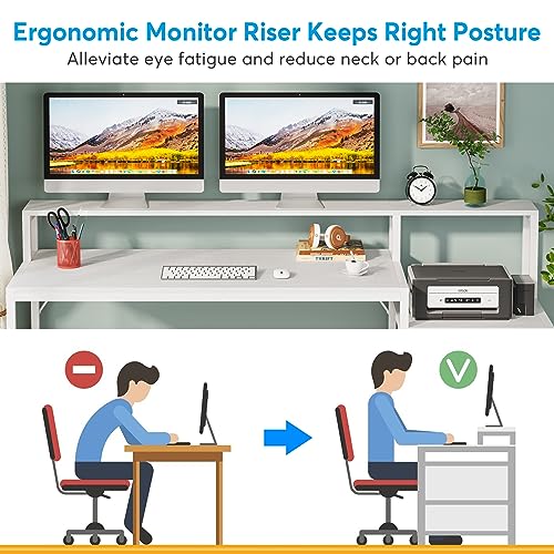 Tribesigns 63 Inch Computer Desk with File Drawer Cabinet, Ergonomic Office Desk with Monitor Stand, Industrial Computer Table with Printer Space, Wood PC Table Workstation Desk for Home Office